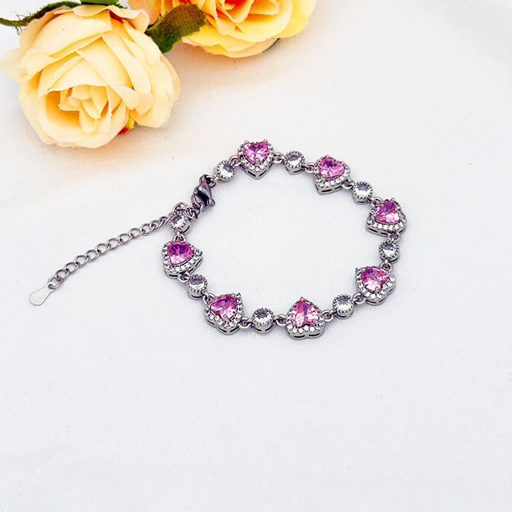 Luxury Copper Zircon Shining Bracelet with Full Diamond Pink Heart Trendy Fashion Custom Wedding Jewelry for Women Joias De Luxo view 2
