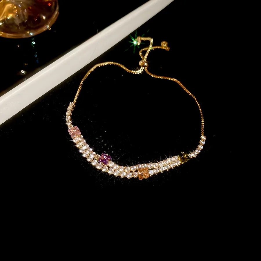 Women's Custom Tennis Adjustable Bracelet Fashion Chain & Link Bracelets Gold Plated Copper Zircon Diamond Wedding Jewelry