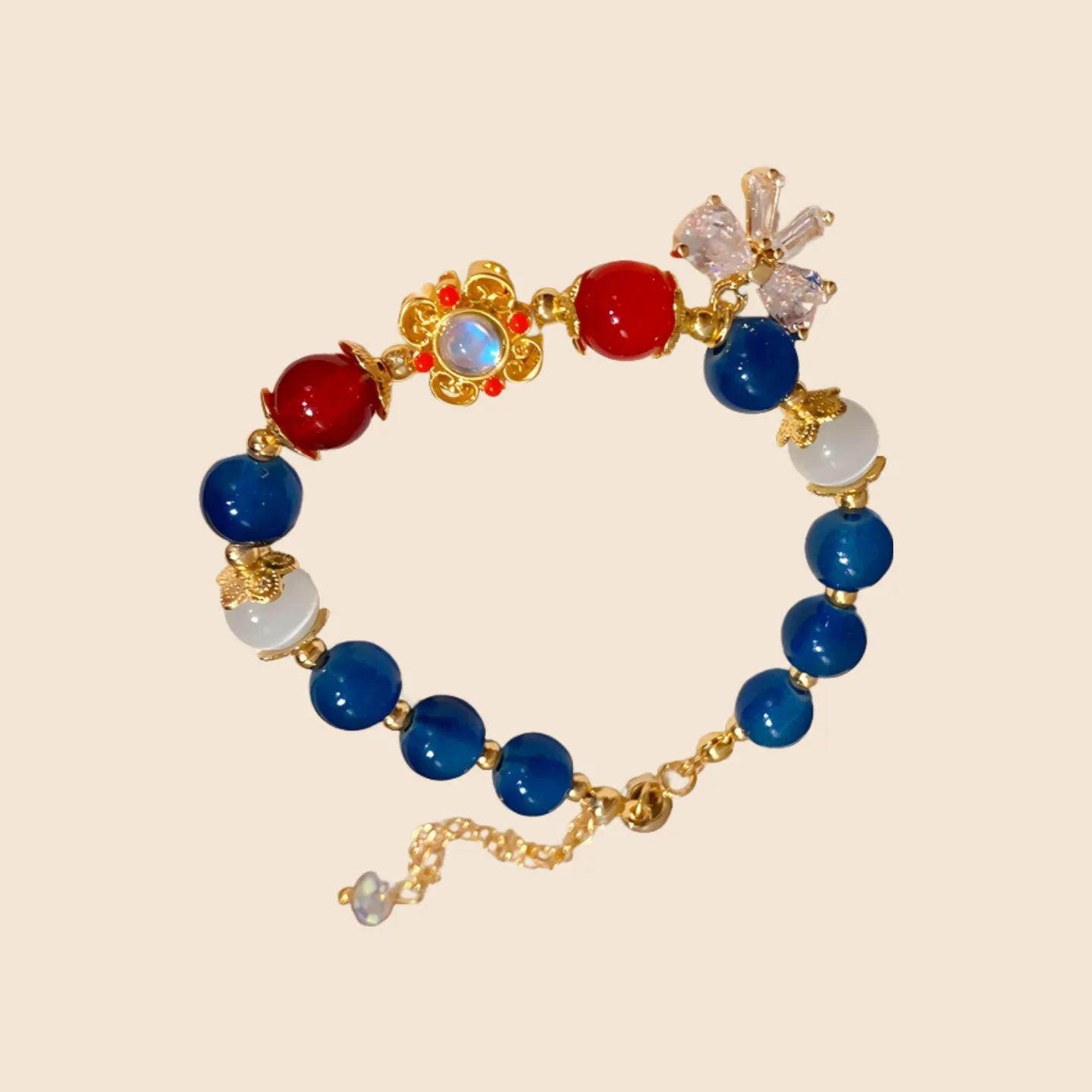 Woman Custom Cat's Eye Stone Glass Bracelet Bow Zircon Beaded String Gold Plated Copper Bracelets Jewelry Fashion Jewellery view 2