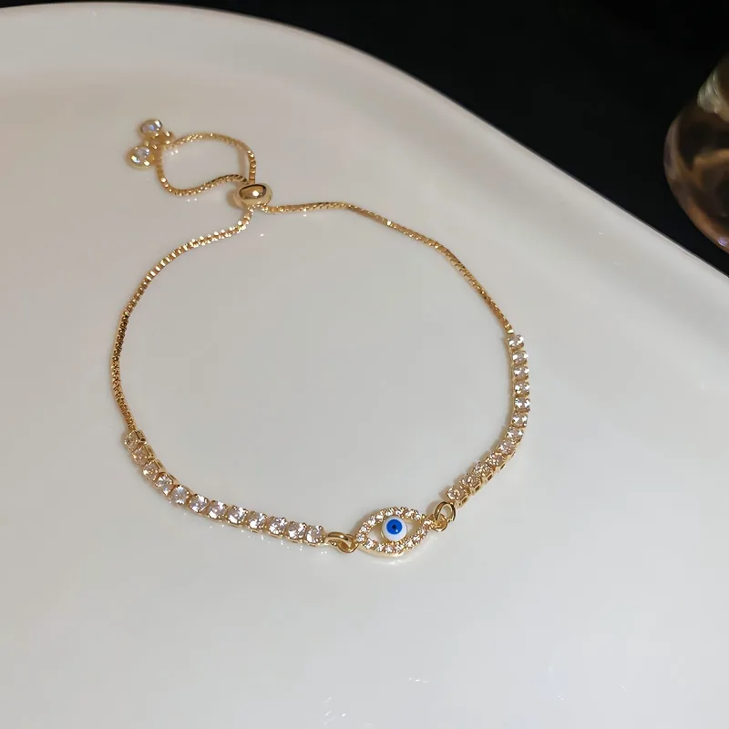Women Tennis Zircon Blue Evil Eye Bracelet Fashion Chain & Link Bracelets Gold Plated Copper Jewelry Fancy Jewellery for Ladies view 2