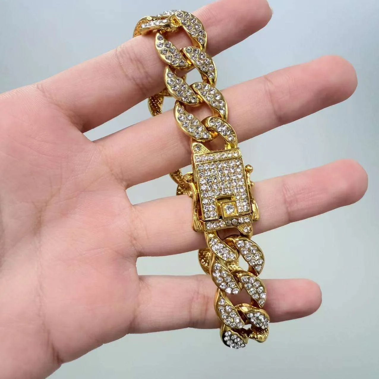 New Hip-hop Chic Copper Alloy Chilled Double-row Adjustable Temperament Men and Women Cuban Fashion Chain & Link Bracelets view 3