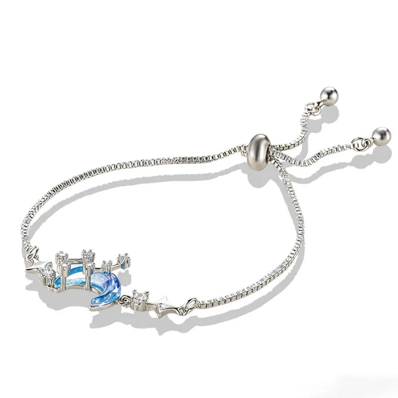 Women Fashion Charms Moon Star Bracelets Jewelry Fancy Jewellery Blue Copper Trendy Tennis Adjustable Chain Bracelet for Gift