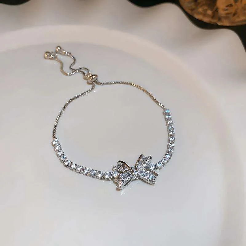 Women's Tennis Zircon Diamond Bow-shaped Fashion Chain & Link Bracelets Silver Plated Copper Brass Fancy Jewellery for Ladies