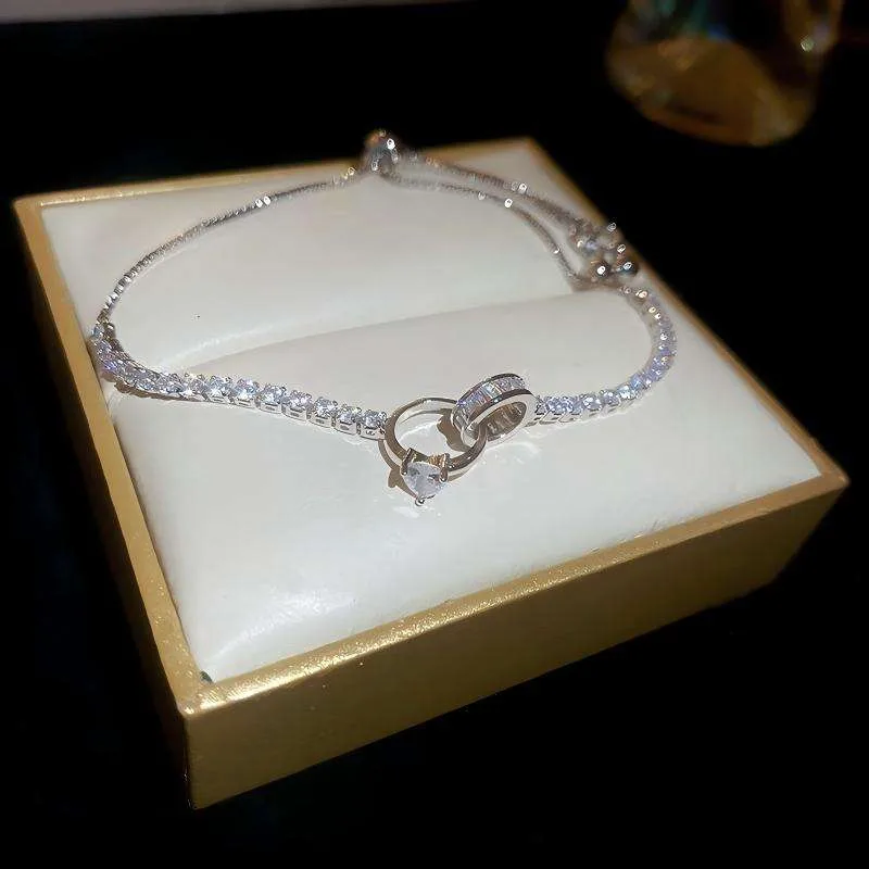 Women Tennis Diamond Double-ring Interlock Fashion Chain & Link Bracelets Gold Plated Copper Jewelry Fancy Jewellery for Ladies view 2