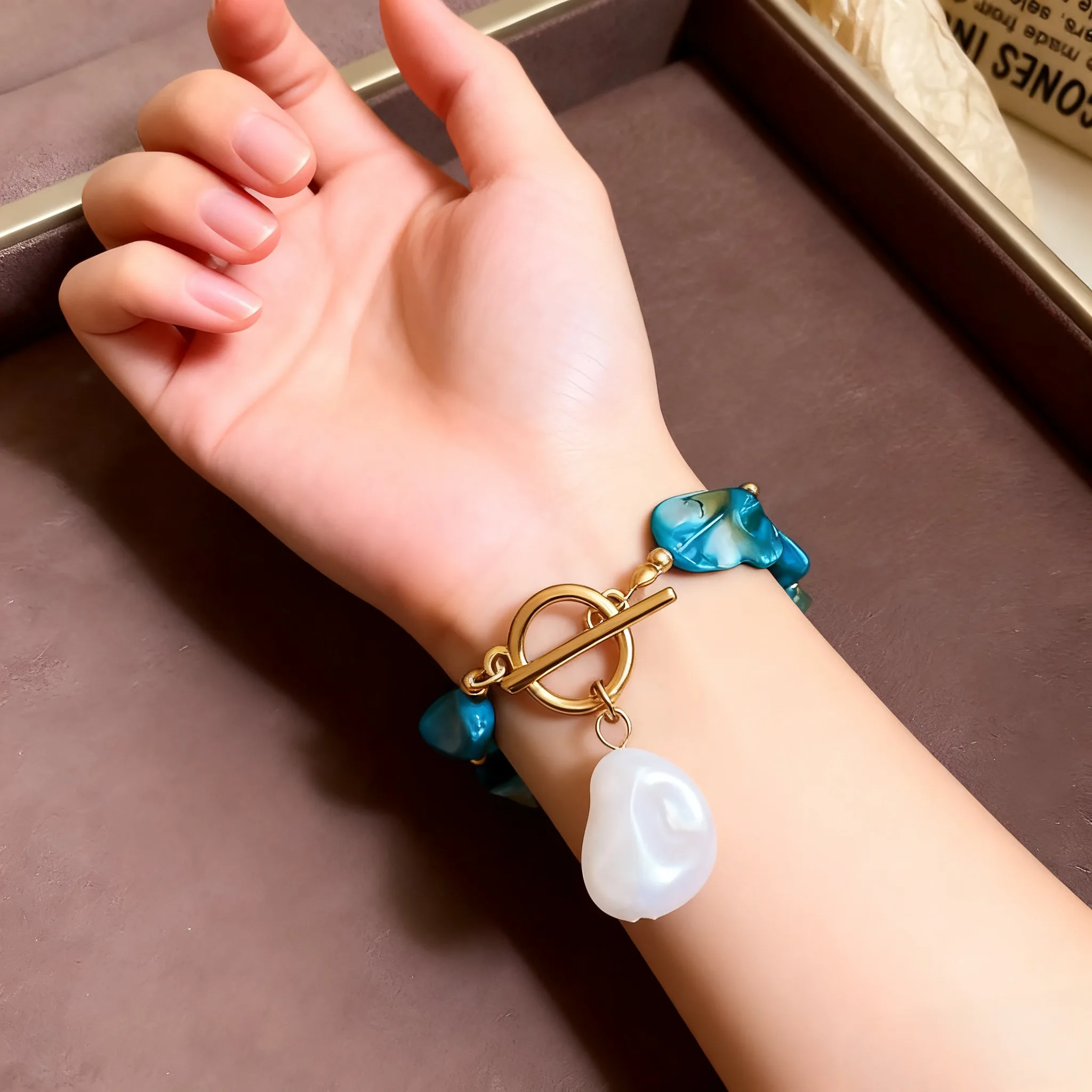 Custom Irregular Stone Shell Iron Bracelet Beaded Bohemian Vacation Bracelets Jewelry Fashion Fancy Jewellery for Ladies Woman view 2
