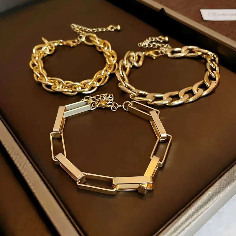 Wholesale Fashion Jewelry Gold Plated Chain & Link Stainless Steel Bracelets Classic Women Men Bracelet for Daily Party