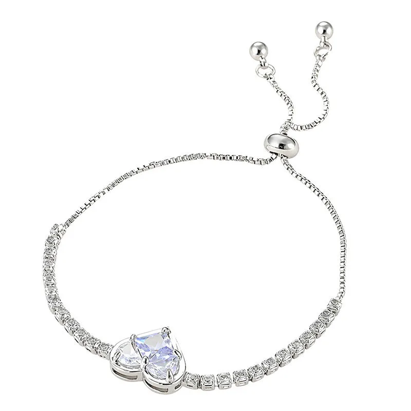 Women Luxury Heart Shaped Cubic Zirconia Tennis Bracelet Adjustable Slider Design Sparkling Statement Jewelry for Gift