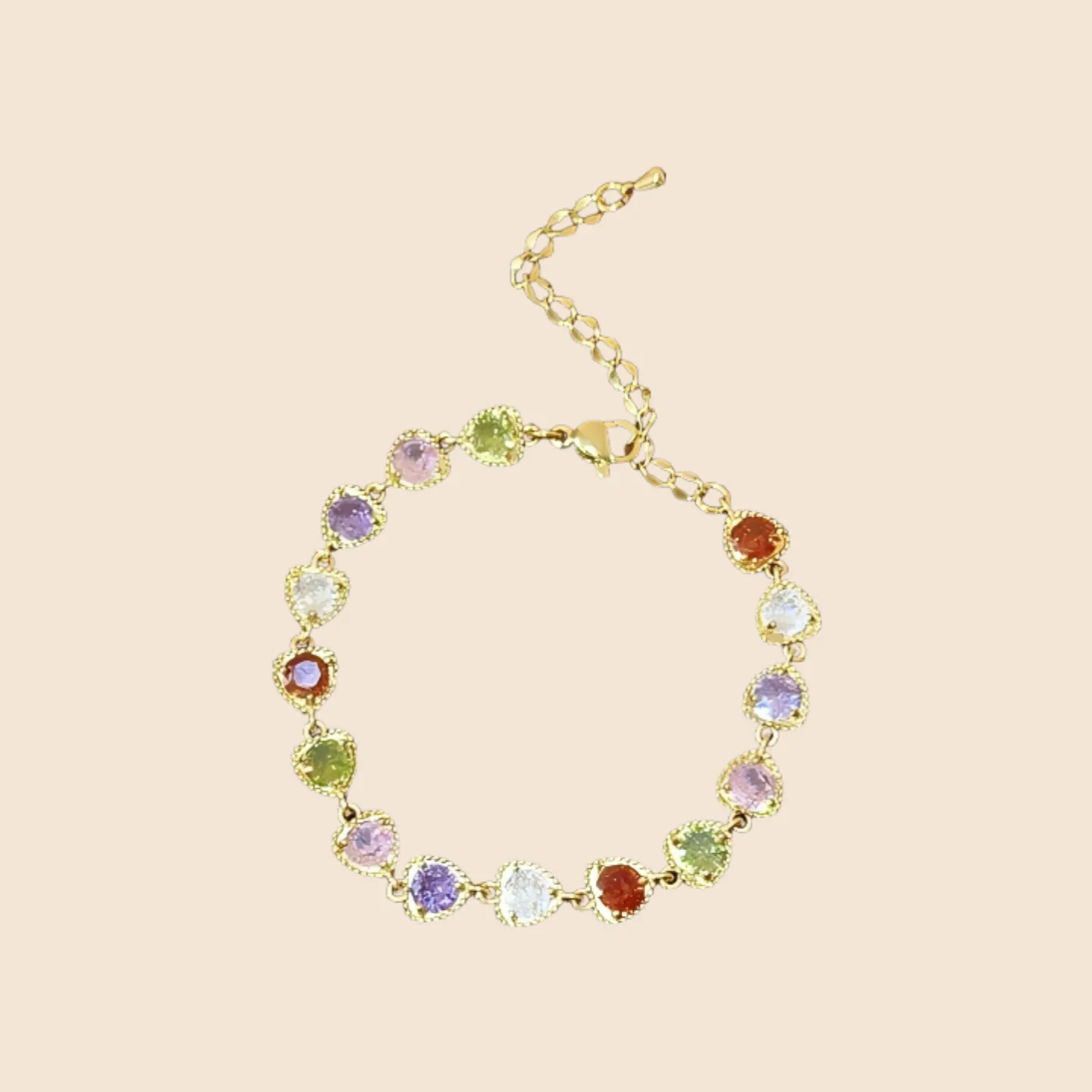 Custom Diamond Zircon Colorful Hearts Fashion Chain & Link Bracelets Gold Plated Copper Jewelry Fancy Jewellery for Ladies Women view 3