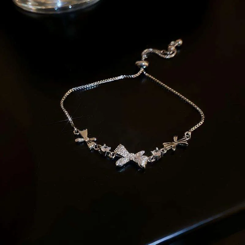 Custom Women's Tennis Charm Diamond Fashion Bracelet Gold Plated Copper Bowknot Jewelry Fancy Jewellery for Ladies