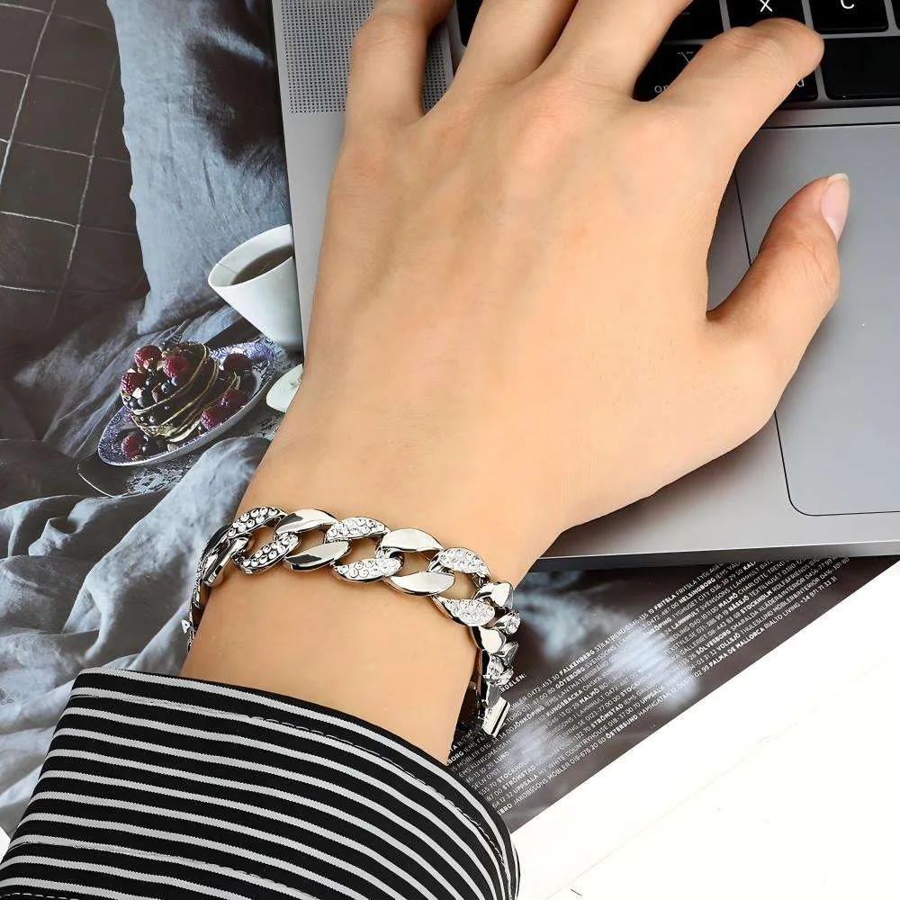 Hip-hop Copper Alloy Chilled Thorns Double-row Men Colorfast Gold Plated Cuba Chain Fashion Chain & Link Bracelets Jewelry view 2