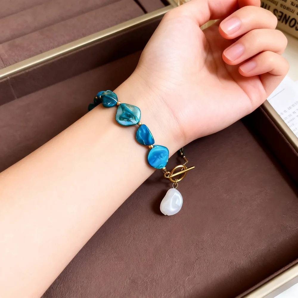 Custom Irregular Stone Shell Iron Bracelet Beaded Bohemian Vacation Bracelets Jewelry Fashion Fancy Jewellery for Ladies Woman view 3