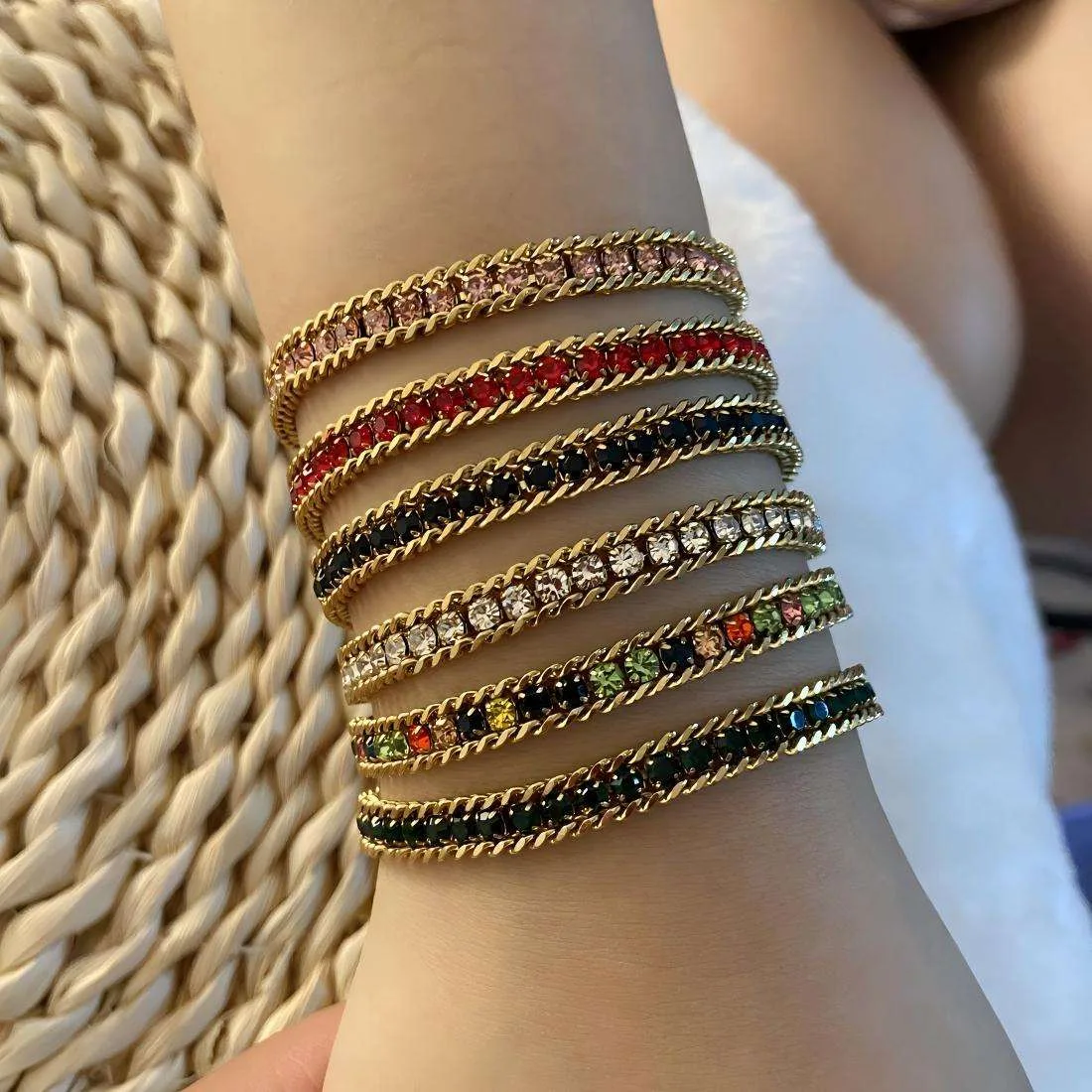 Custom Women Diamond Zircon Colorful Bracelets Gold Plated Chain Bracelet Fashion Stainless Steel Temperament Female Jewelry