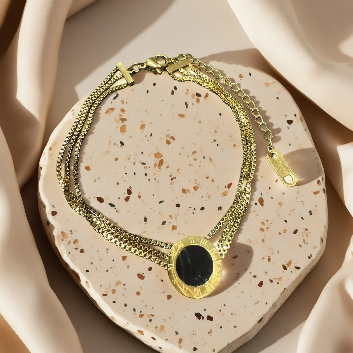 Multilayered Gold Charms Tone Bracelets Roman Numeral Pendant for Men Women Fashion Jewelry Accessory Daily Wear Gift view 2