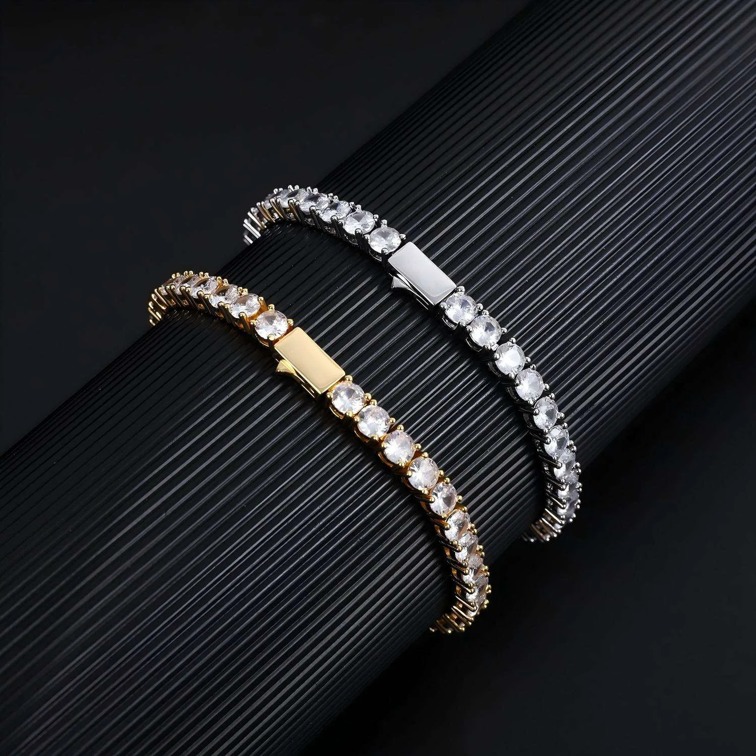 New Hip-hop Chic Copper Alloy 3mm 4mm 5mm Diamond-encrusted Bright Adjustable Temperament with Indelible Gold Cuba Chain. view 2