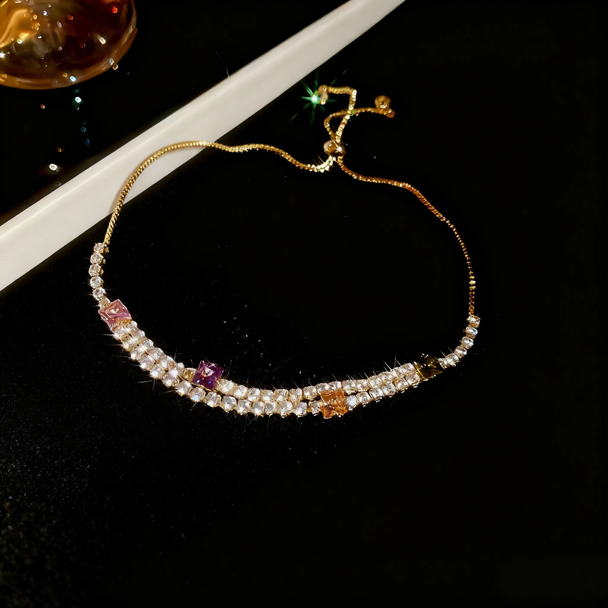 Women's Custom Tennis Adjustable Bracelet Fashion Chain & Link Bracelets Gold Plated Copper Zircon Diamond Wedding Jewelry view 3