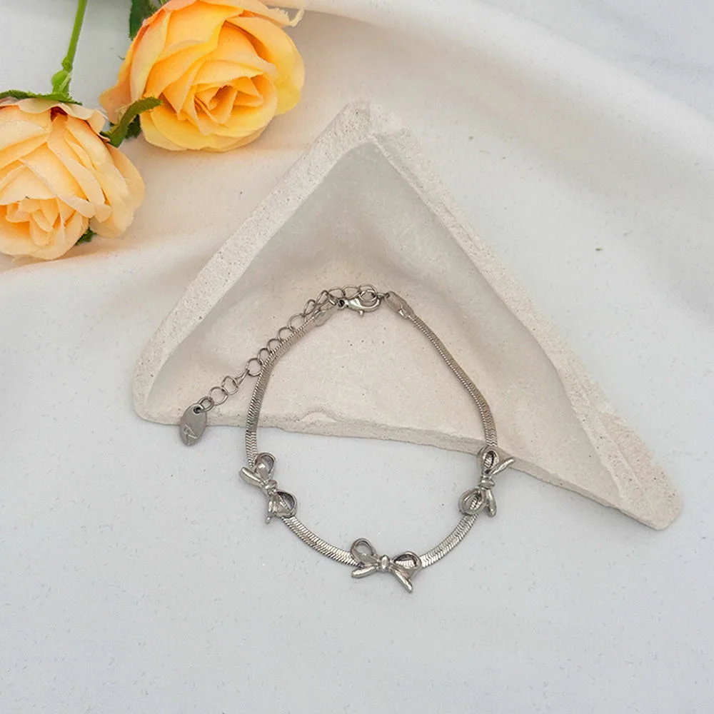 Silver Bowknot Bracelet Women Elegant Ribbon Chain Design Delicate Fashion Charms Bracelets for Daily Wear Party Jewelry Gift view 3
