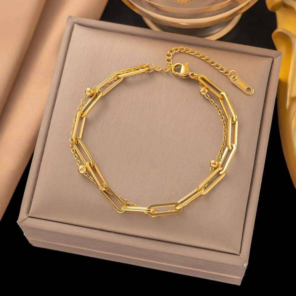 Personality Paper Clip Titanium Steel Women Men Hiphop Gold Plated Stainless Steel Jewelry Fashion Chain & Link Bracelets view 3
