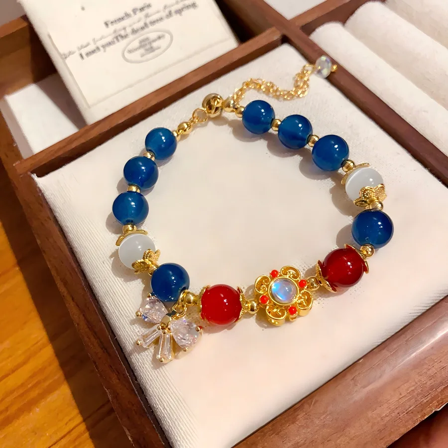 Woman Custom Cat's Eye Stone Glass Bracelet Bow Zircon Beaded String Gold Plated Copper Bracelets Jewelry Fashion Jewellery