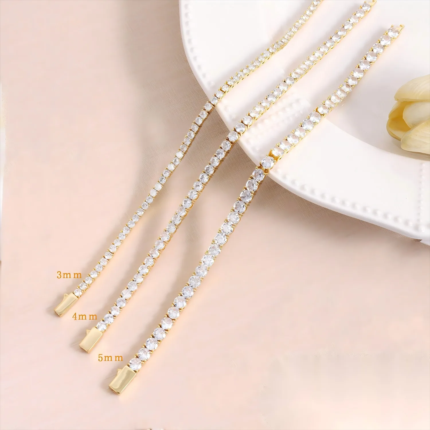 New Hip-hop Chic Copper Alloy 3mm 4mm 5mm Diamond-encrusted Bright Adjustable Temperament with Indelible Gold Cuba Chain.