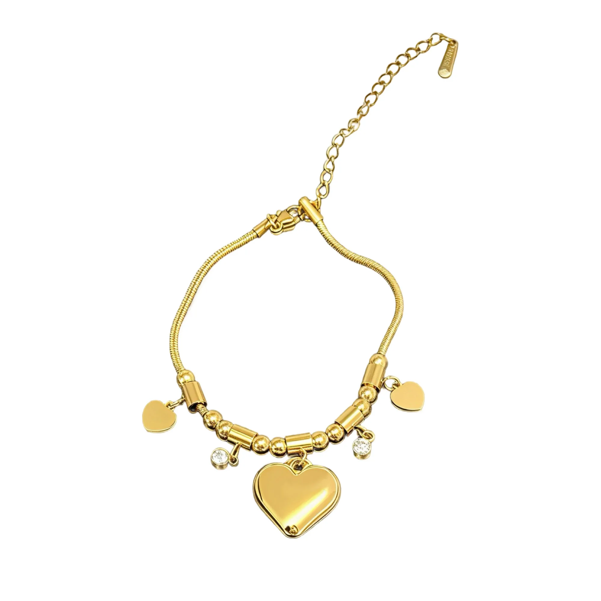 Factory Wholesale Women Fashion Gold Plated Stainless Steel Jewelry Heart Pendant Adjustable Chain Bracelet for Valentines Gift