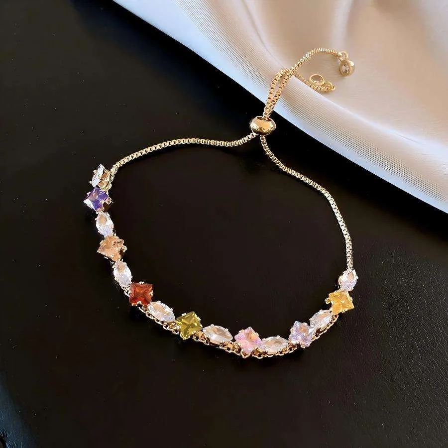 Wholesale Women Fashion Charms Bracelets Zircon Adjustable Chain Bracelet Tennis Colorful Gold Plated Copper Jewelry for Gift