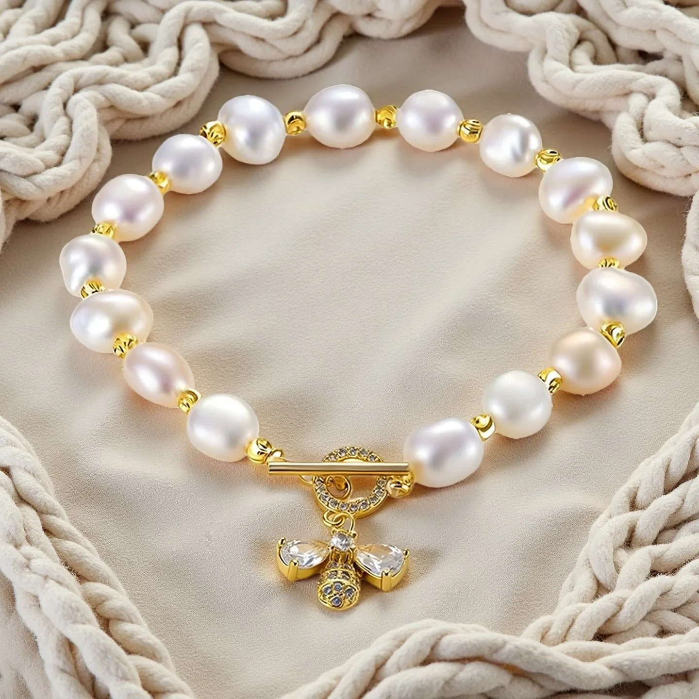 Muxcor Pink Imitation Pearls Gold Plated Copper Alloy Jewelry Fashion Chain & Link Bracelets Fancy Jewellery for Ladies view 3