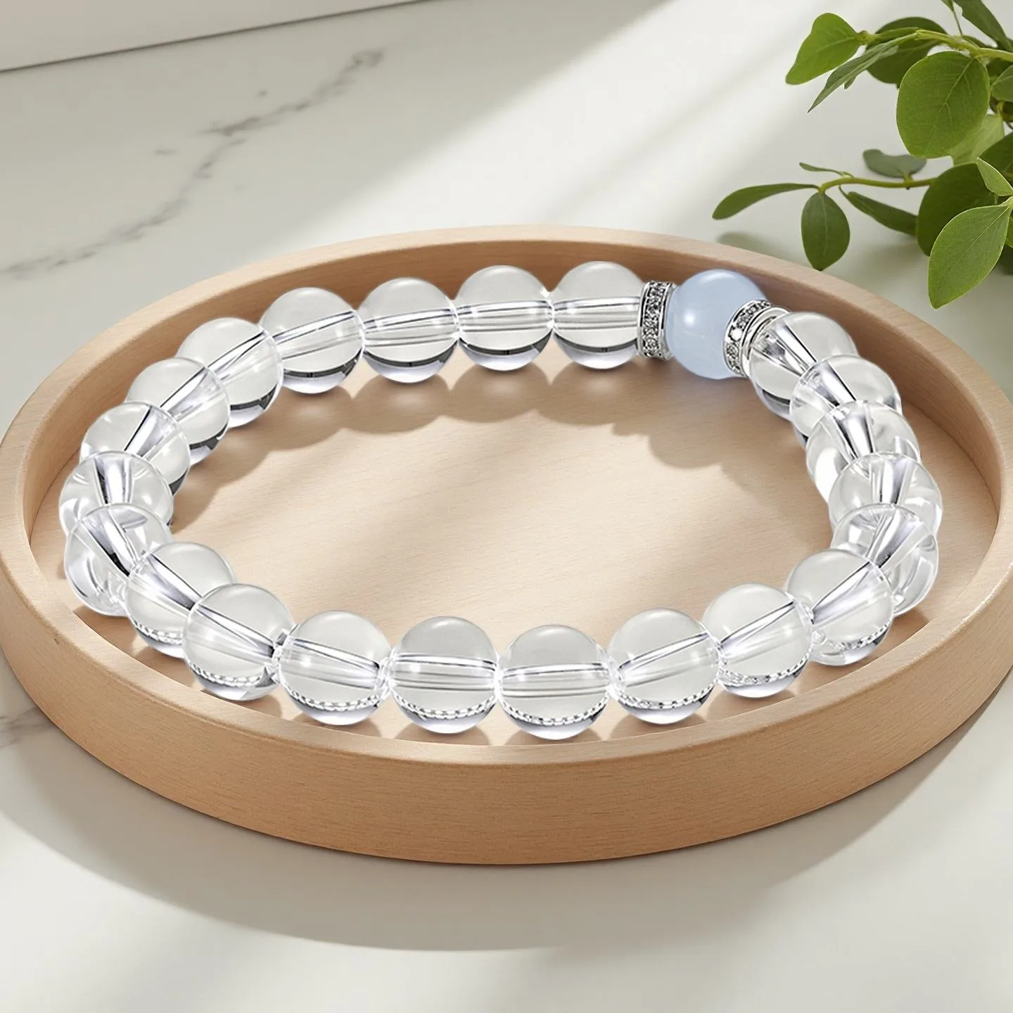Muxcor Natural White Crystal Bead Single Circle Bracelet Fashionable Simple Design Trendy Lucky Unisex Jewelry Anniversary