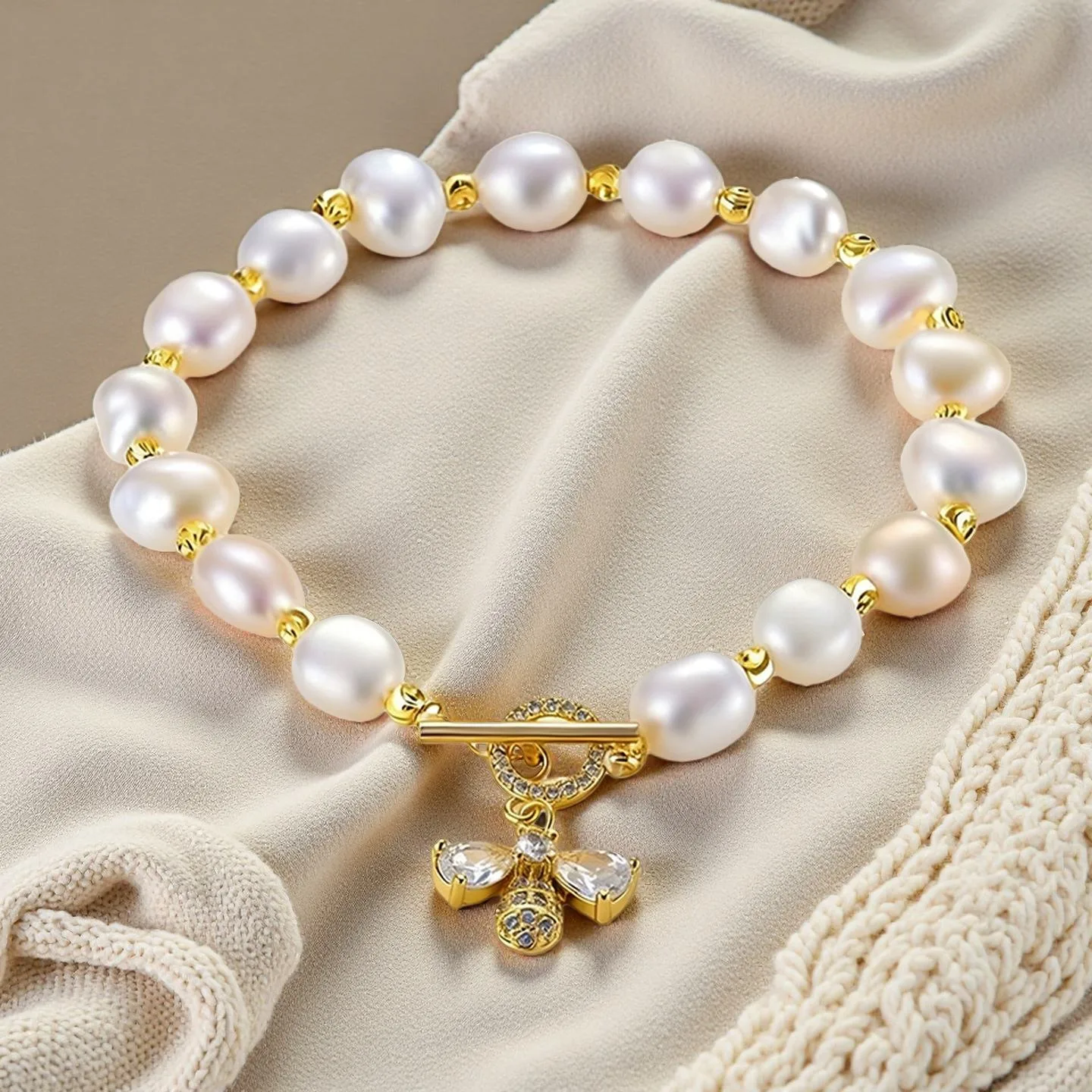 Muxcor Pink Imitation Pearls Gold Plated Copper Alloy Jewelry Fashion Chain & Link Bracelets Fancy Jewellery for Ladies view 2