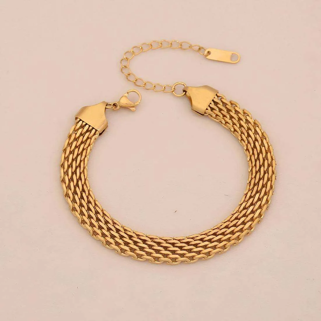 Hip-hop Gold Plated Copper Alloy Woven Mesh Temperament Men Women Colorfast Gold Generous Cuban Fashion Chain & Link Bracelets