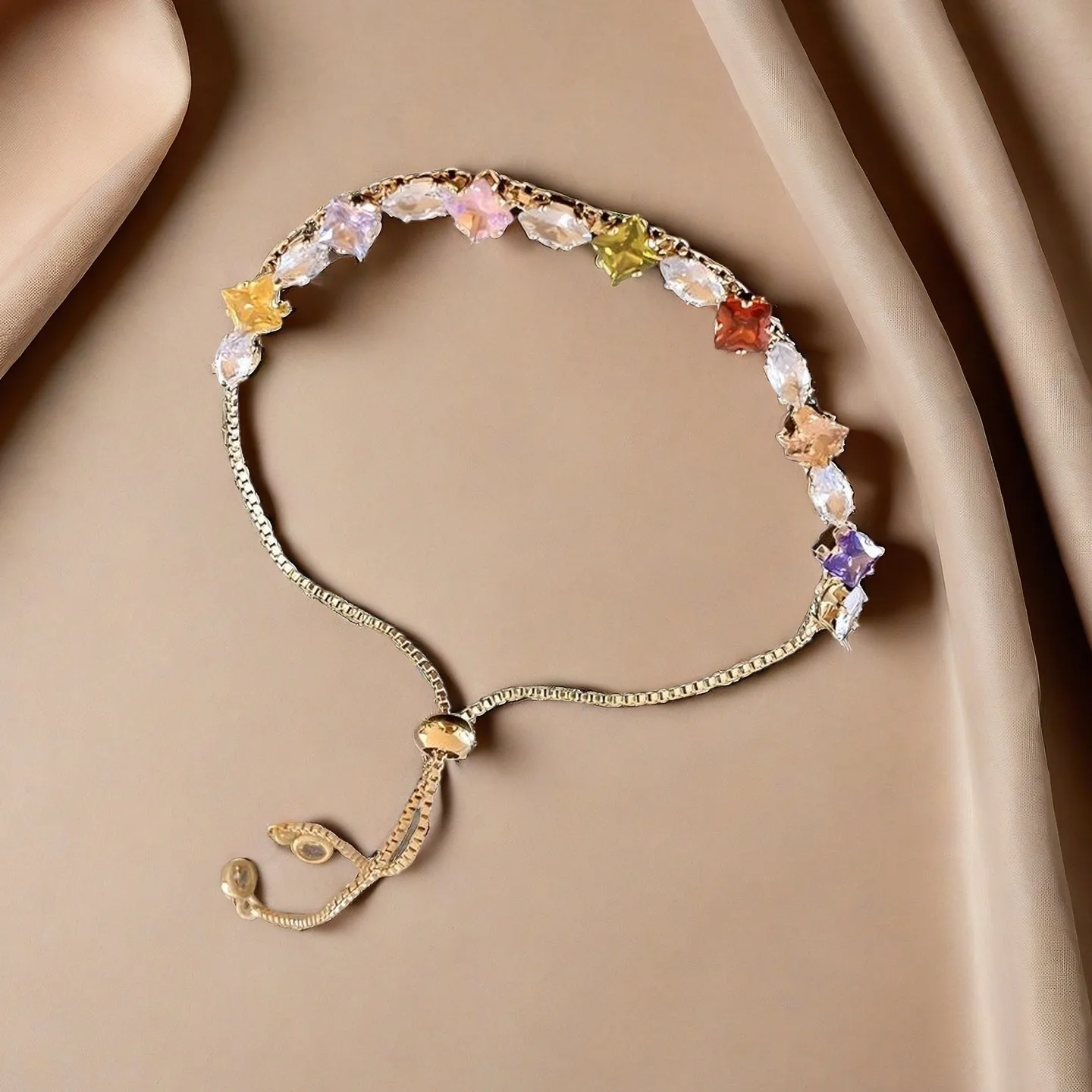 Wholesale Women Fashion Charms Bracelets Zircon Adjustable Chain Bracelet Tennis Colorful Gold Plated Copper Jewelry for Gift view 3