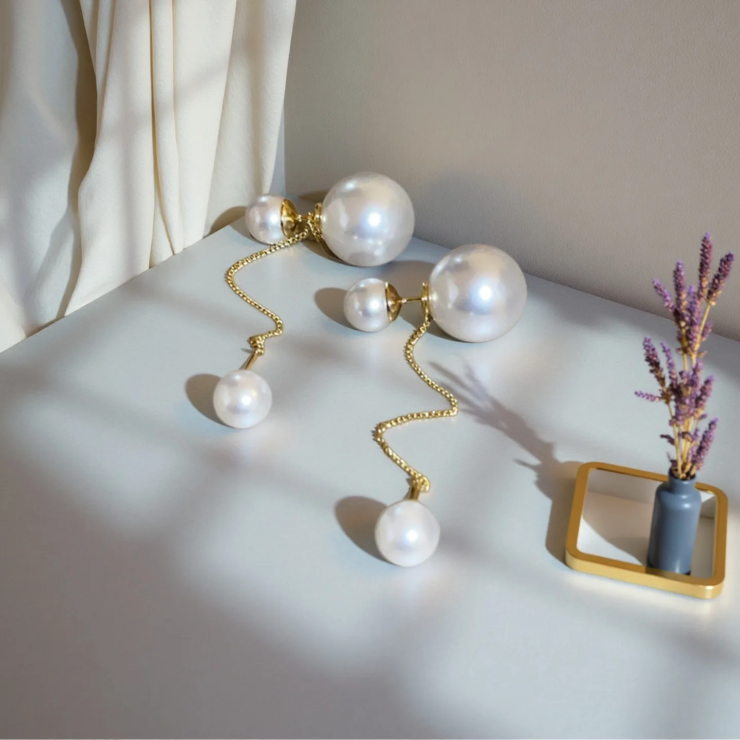 Elegant Double Sided Pearl Drop Earrings Gold Chain Versatile Long Wholesale Fashion Earrings for Women Suitable Daily Wear view 3