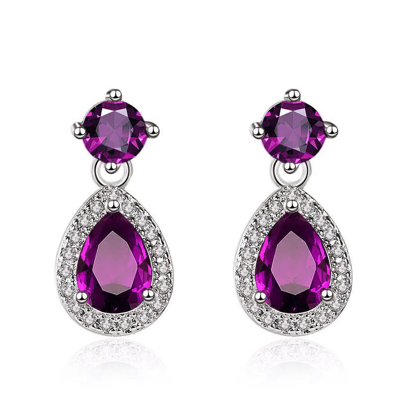 Wholesale Earrings Fashion Jewelry Colorful Cubic Zirconia Earrings Dangle Water Dropping Earrings Pendant Earrings for Women