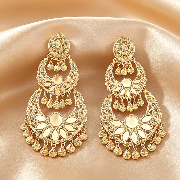 kashmiri jhumka earrings metal slice bohemian hoop earrings trendy exaggerated luxury unique ethnic ear jewelry for women view 3