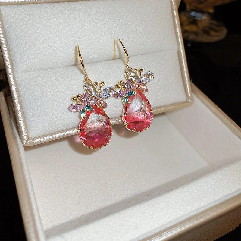 Wholesale Earrings Colorful Zirconium Dangle Trendy Water Drop Pendant Earrings Women Party Wedding Earring Fashion Jewelry