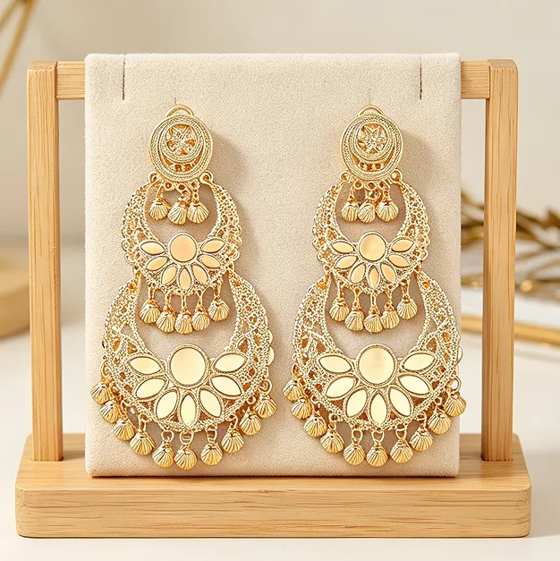 kashmiri jhumka earrings metal slice bohemian hoop earrings trendy exaggerated luxury unique ethnic ear jewelry for women