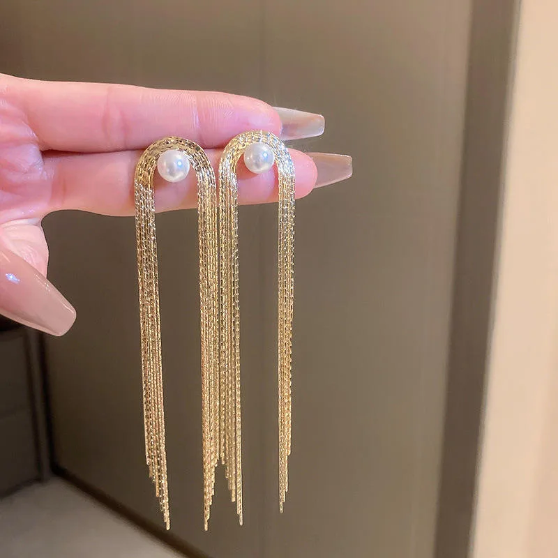 Women Wholesale Earrings Dangle Trendy Drop Waterdrop Tassel Pearl Crystal Wholesale Earrings Fashion Jewelry