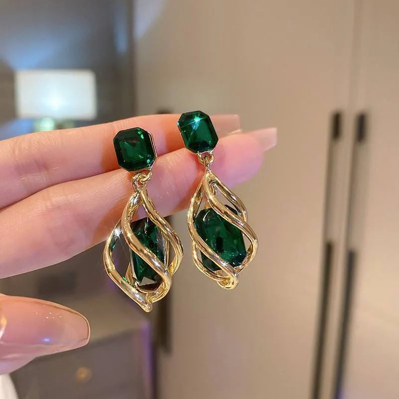 Fashion Jewelry Emerald Zircon Dangle Water Drop Pearl Pendant Earrings Women Party Wedding Earring Wholesale Earrings view 2