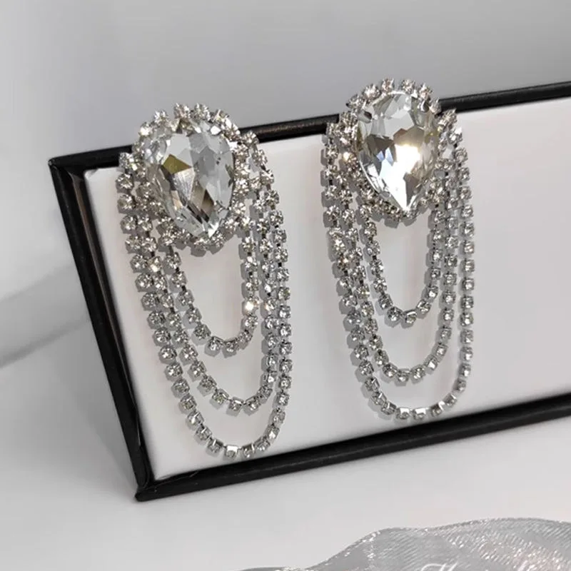 Diamond studded Water Droplet Tassel Exaggerated High-end Fashion Wholesale Stud Earrings for Women