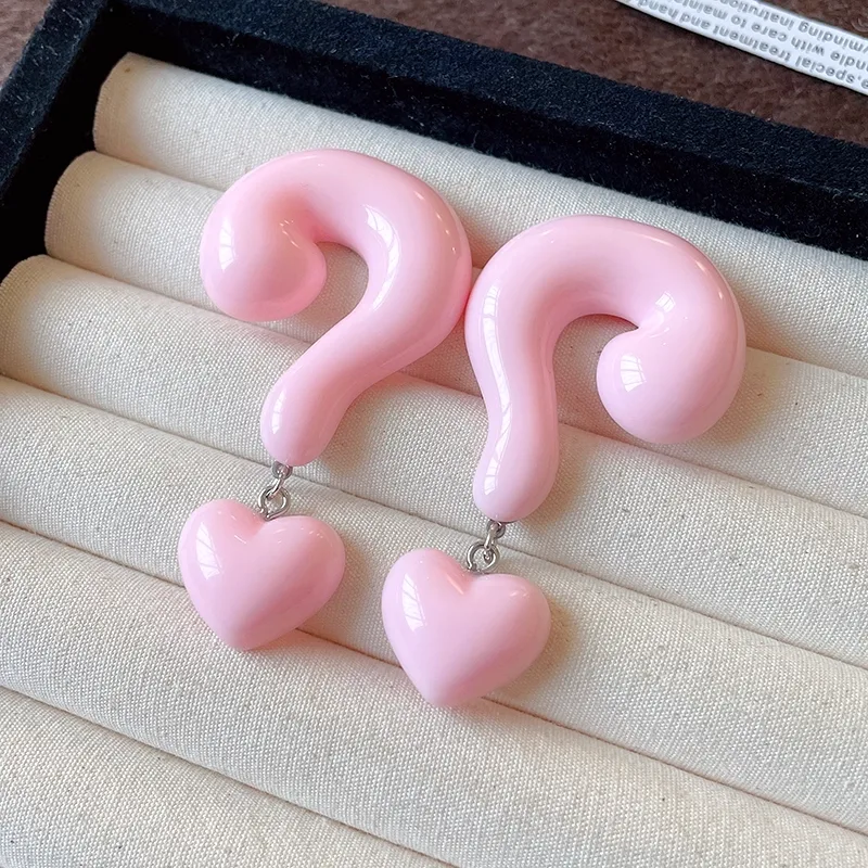 MUXCOR Wholesale Fancy Fashion Jewellery for Ladies Exaggerated Resin Question Mark Heart Anti-allergy Needles Earrings view 2