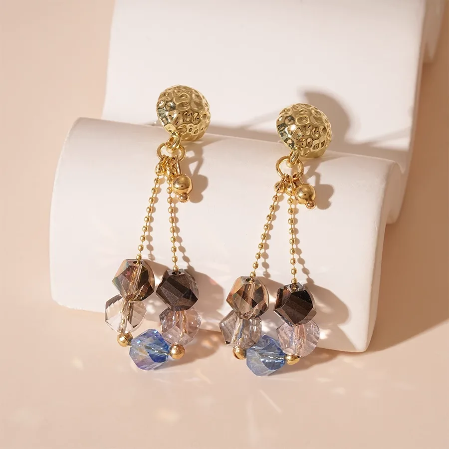 Wholesale Earrings Fashionable Unique Style Silver Needle Pleated Round Glass Bead Tassel Earrings Classic Luxury Jewelry Women