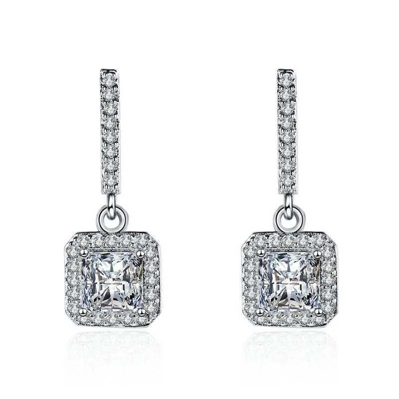 Wholesale Earrings Dangle Trendy Woman Pendant Earrings Wedding Party Sugar Cube Zirconia Earrings Fashion Jewelry