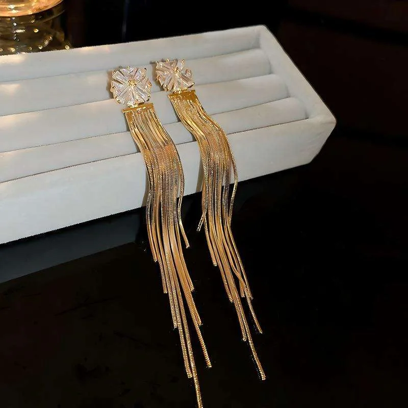 Wholesale Earrings for Women Long Tassel Drop Dangle Gold Diamond Rhinestone Flower Wedding Bridal Party Fashion Jewelry Gift