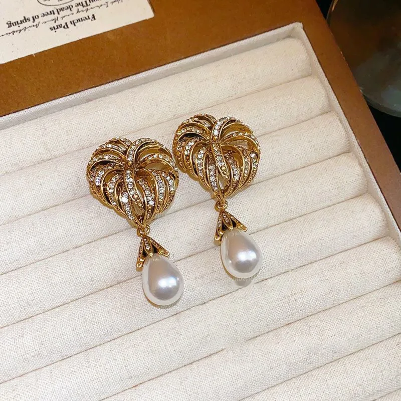 Elegant Trendy Exaggerated Firework Hollow Pearl Pendant Earrings Alloy Silver Needles Diamond Inlays for Women's Christmas view 3