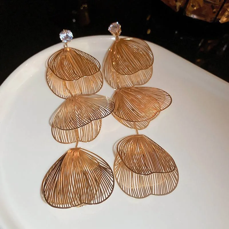 Glamorous Gold Tone Layered Leaf Drop Earrings with Sparkling Crystal Statement Jewelry for Women Evening Party