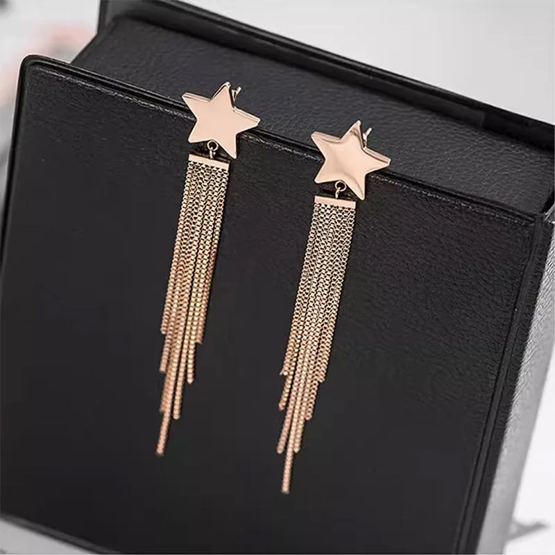 Muxcor Women Jewelry Joias De Luxo Fancy Fashion Jewellery for Ladies Star Shape Tassel Anti-allergy Needles Drop Stud Earrings view 3