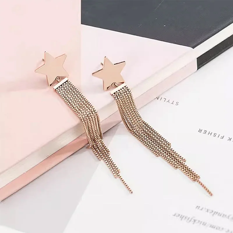 Muxcor Women Jewelry Joias De Luxo Fancy Fashion Jewellery for Ladies Star Shape Tassel Anti-allergy Needles Drop Stud Earrings