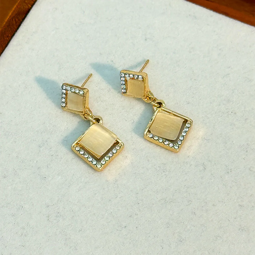 Factory Silver Needle Geometric Opal Diamond Stud Earrings for Women Trendy Korea Style with Gold Plating Wholesale Earrings view 2