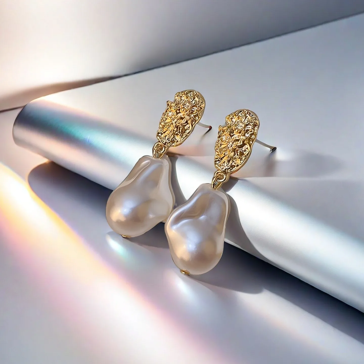 Wholesale Gold Baroque Pearl Drop Silver Needle Stud Earrings Alloy Large Irregular Pearl Elegant Wedding Jewelry for Women view 3