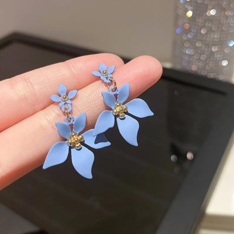 New Trendy Wholesale Earrings Euro Style Alloy Flower Drop Earring for Women Romantic Colorful Petals Earring Jewelry