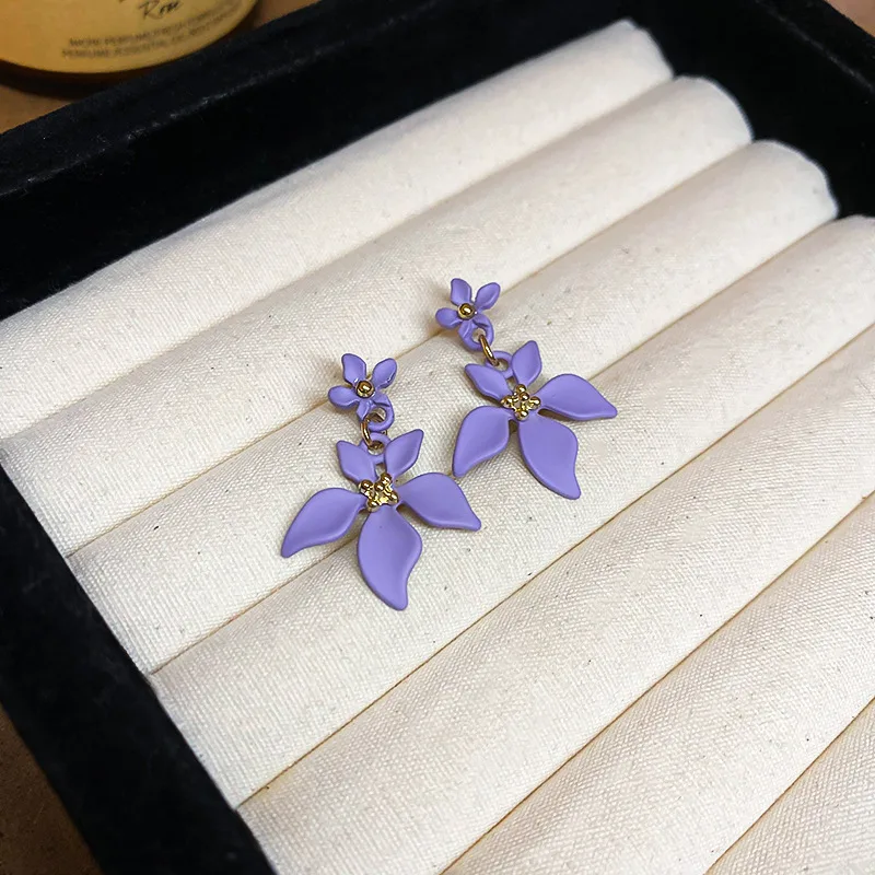 New Trendy Wholesale Earrings Euro Style Alloy Flower Drop Earring for Women Romantic Colorful Petals Earring Jewelry view 3